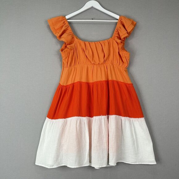 Victoria Dunn VD Lounge Long Island Tiered Dress Womens Large Orange Gauze Beach - Picture 9 of 12